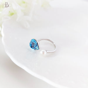 Anillo perla y corazón con cristal Swarovski