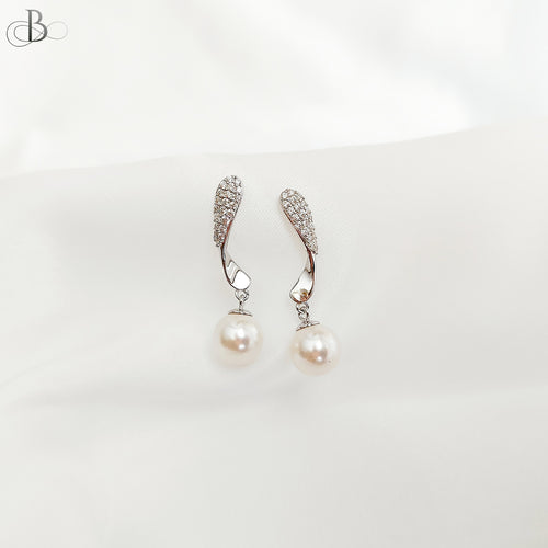 Aretes de plata perlas colgantes con cristales Swarovski