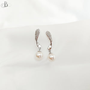 Aretes de plata perlas colgantes con cristales Swarovski