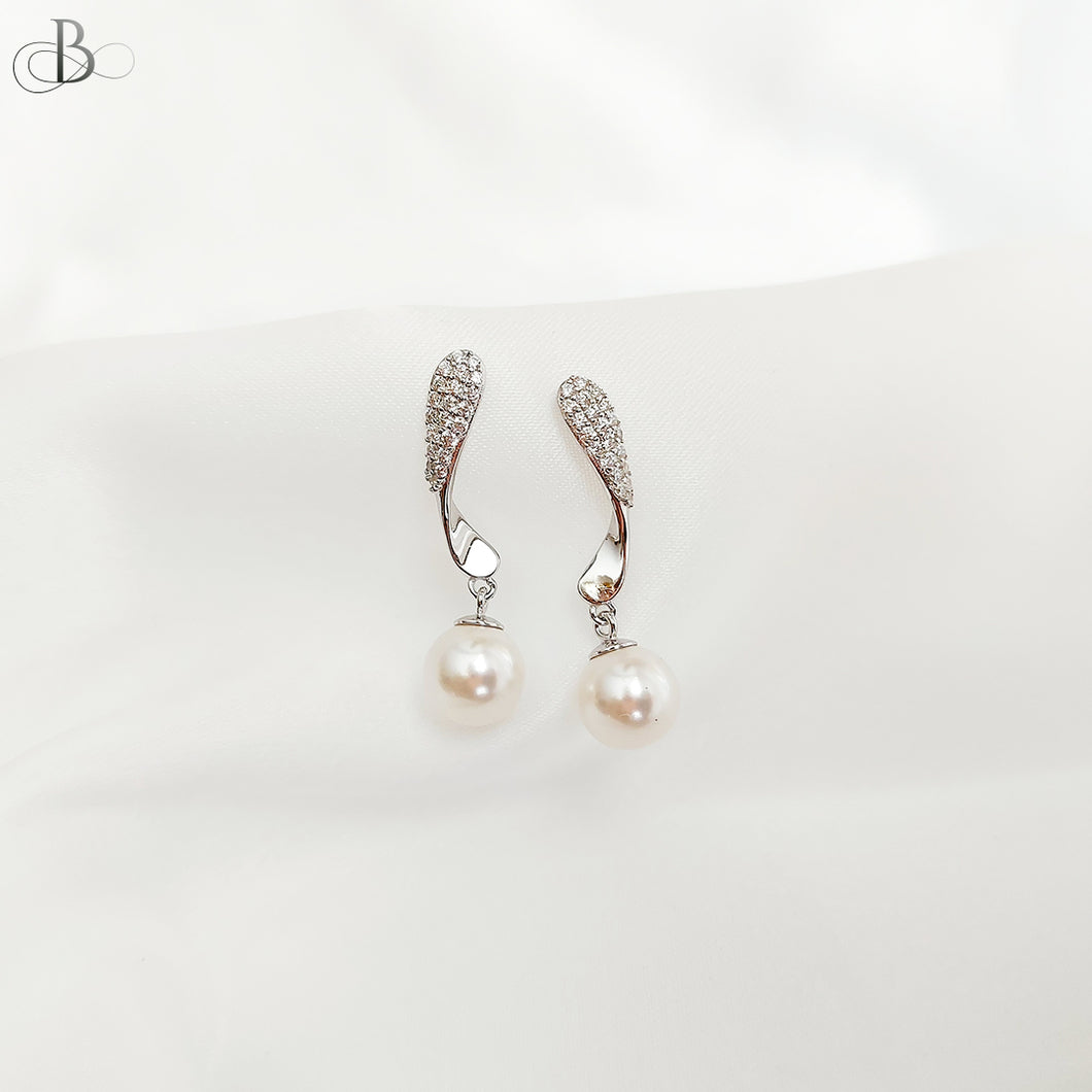 Aretes de plata perlas colgantes con cristales Swarovski