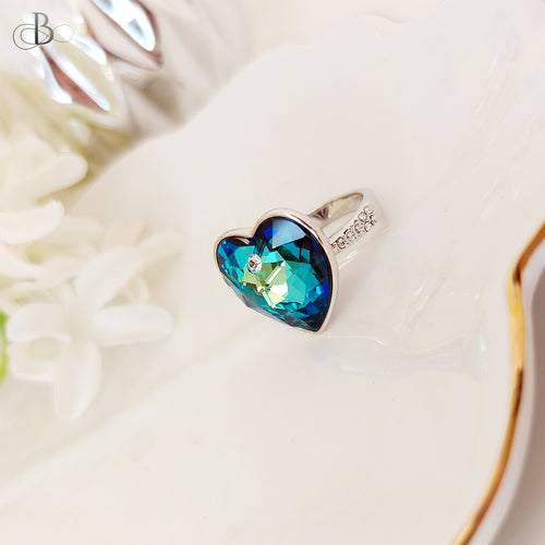 Anillo corazón del océano con cristales Swarovski