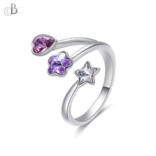 Cargar imagen en el visor de la galería, Anillo corazón, flor y estrella con cristales Swarovski