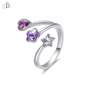 Anillo corazón, flor y estrella con cristales Swarovski