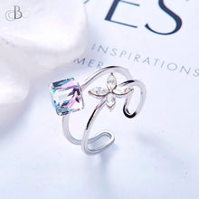 Cargar imagen en el visor de la galería, Anillo flor y cubo con cristales Swarovski
