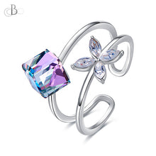 Cargar imagen en el visor de la galería, Anillo flor y cubo con cristales Swarovski