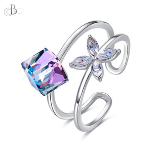 Anillo flor y cubo con cristales Swarovski