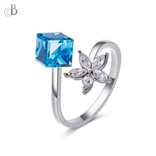Cargar imagen en el visor de la galería, Anillo flor y cubo brillante con cristales Swarovski