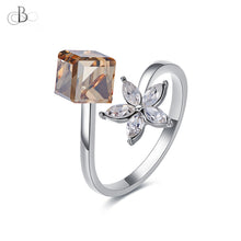 Cargar imagen en el visor de la galería, Anillo flor y cubo brillante con cristales Swarovski