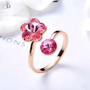 Anillo flor rosa con cristales Swarovski