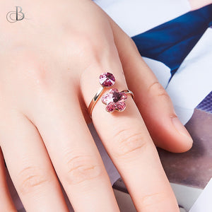 Anillo flor rosa con cristales Swarovski