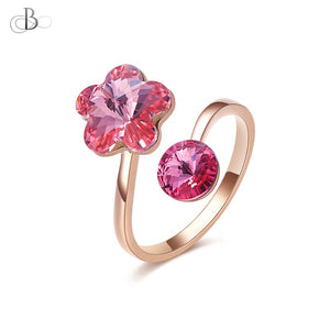 Anillo flor rosa con cristales Swarovski