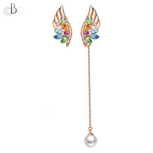 Aretes alas con cristales y perla Swarovski