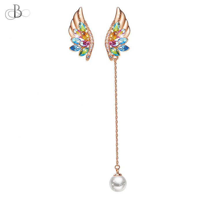 Aretes alas con cristales y perla Swarovski
