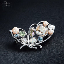 Cargar imagen en el visor de la galería, Broche mariposa con perlas y cristales Swarovski