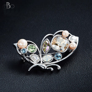 Broche mariposa con perlas y cristales Swarovski
