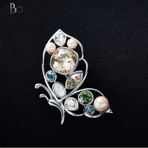 Broche mariposa con perlas y cristales Swarovski