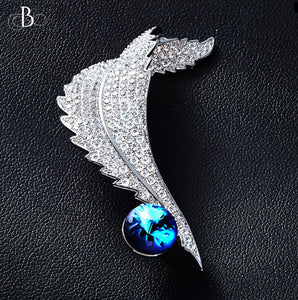 Broche pluma con cristales Swarovski