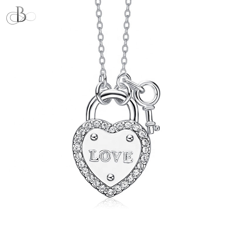 Collar candado corazón y llave con cristales Swarovski