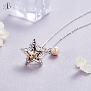 Collar estrella brillante con perla y cristales Swarovski