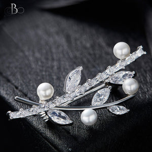 Broche tallo con cristales y perlas Swarovski