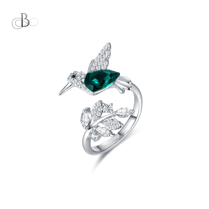 Anillo  de plata colibrí con cristales Swarovski