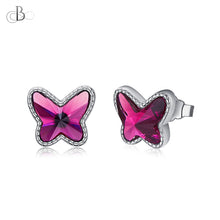 Cargar imagen en el visor de la galería, Aretes mariposas de plata con cristales Swarovski