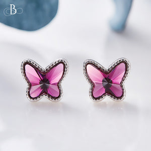 Aretes mariposas de plata con cristales Swarovski