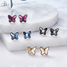 Cargar imagen en el visor de la galería, Aretes mariposas de plata con cristales Swarovski