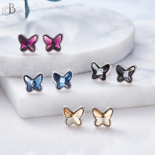 Aretes mariposas de plata con cristales Swarovski