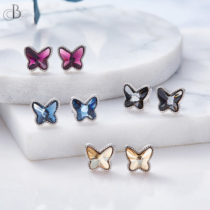 Aretes mariposas de plata con cristales Swarovski