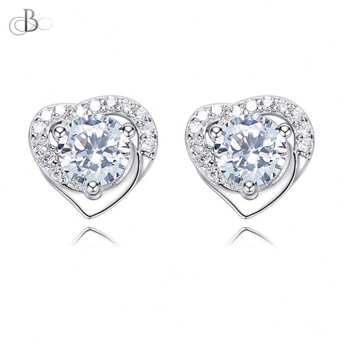 Aretes corazón de plata brillante con zirconia y cristales Swarovski