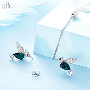 Aretes de plata colibrí con cristales Swarovski