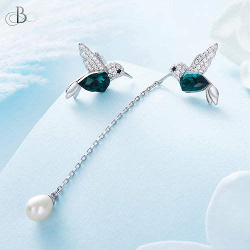 Aretes de plata colibrí con cristales Swarovski