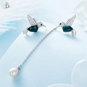 Aretes de plata colibrí con cristales Swarovski