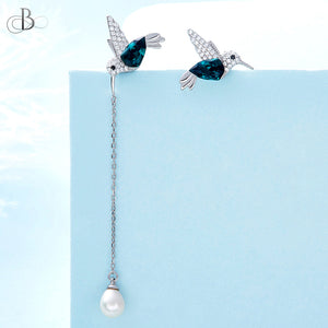 Aretes de plata colibrí con cristales Swarovski