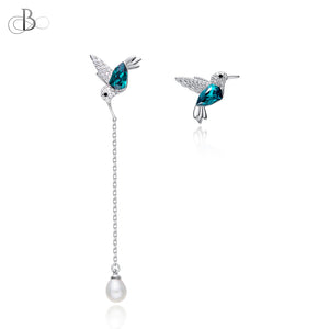 Aretes de plata colibrí con cristales Swarovski