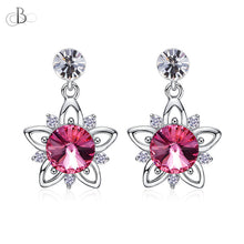 Cargar imagen en el visor de la galería, Aretes flor de plata brillante con cristales Swarovski