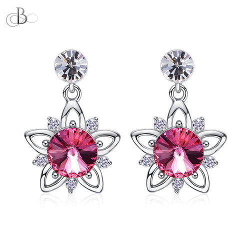 Aretes flor de plata brillante con cristales Swarovski