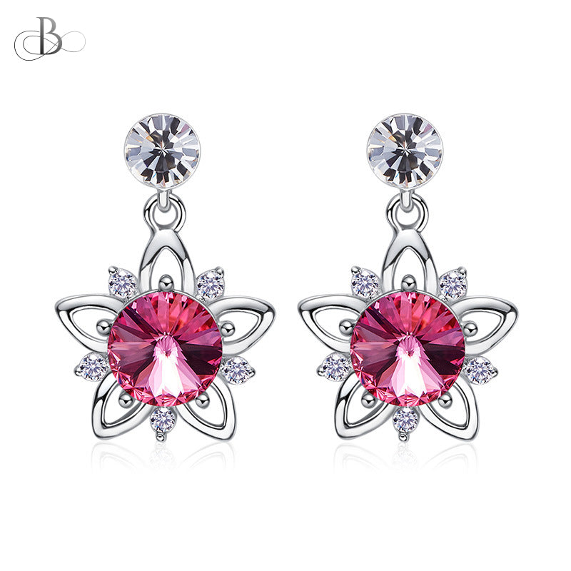 Aretes flor de plata brillante con cristales Swarovski