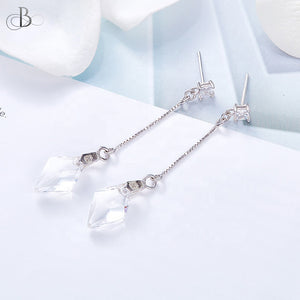 Aretes rombo de plata colgante con cristales Swarovski