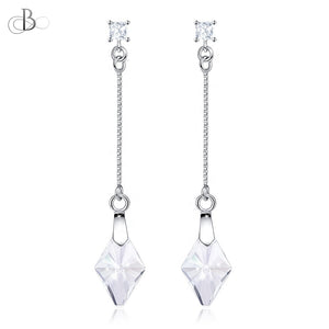 Aretes rombo de plata colgante con cristales Swarovski