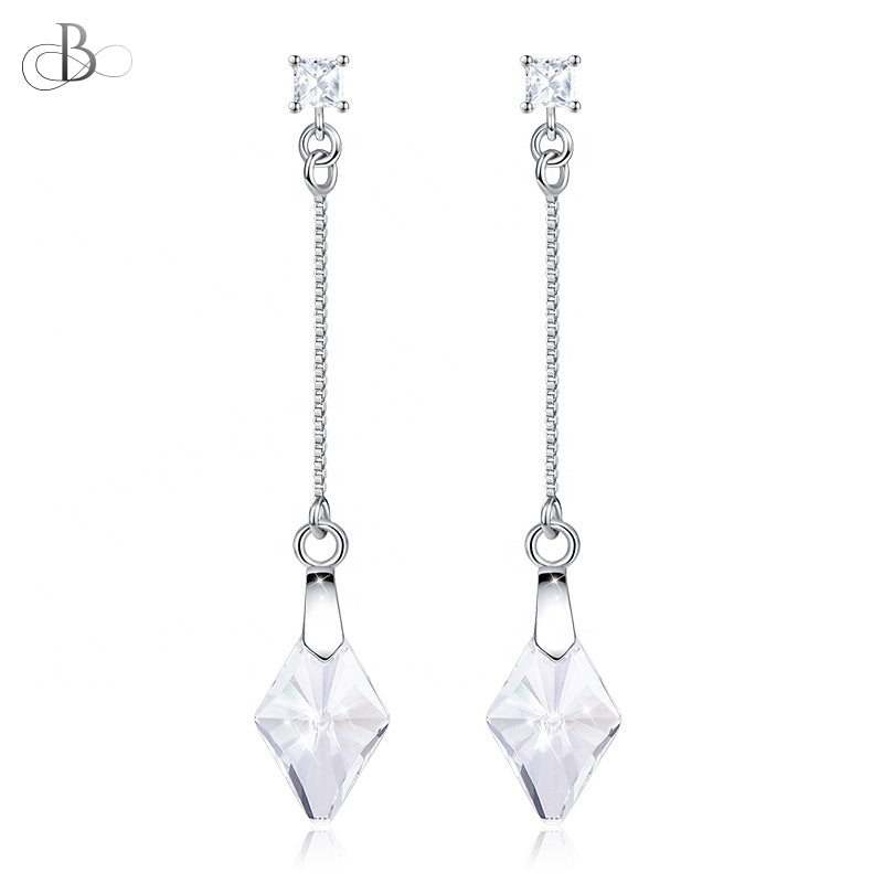 Aretes rombo de plata colgante con cristales Swarovski