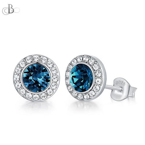 Aretes de plata punto de luz enmarcado con cristales Swarovski