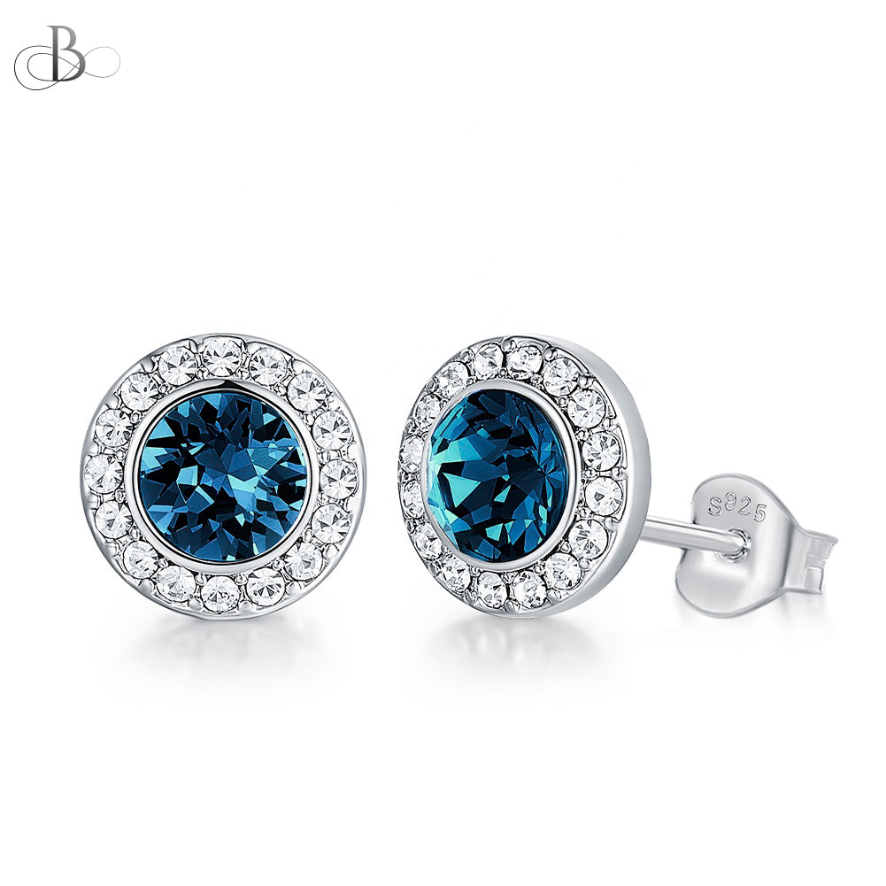 Aretes de plata punto de luz enmarcado con cristales Swarovski