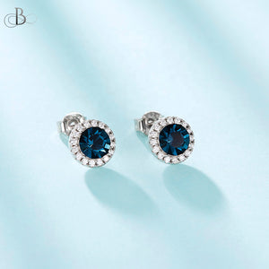 Aretes de plata punto de luz enmarcado con cristales Swarovski