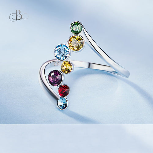 Anillo de plata multicolor con cristales Swarovski
