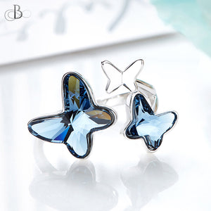 Anillo de plata mariposas color zafiro con cristales Swarovski