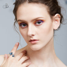 Cargar imagen en el visor de la galería, Anillo de plata mariposas color zafiro con cristales Swarovski