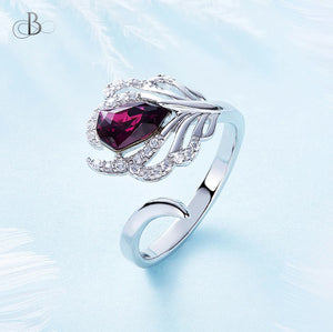 Anillo de plata de pluma color amatista con cristales Swarovski