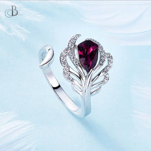 Cargar imagen en el visor de la galería, Anillo de plata de pluma color amatista con cristales Swarovski